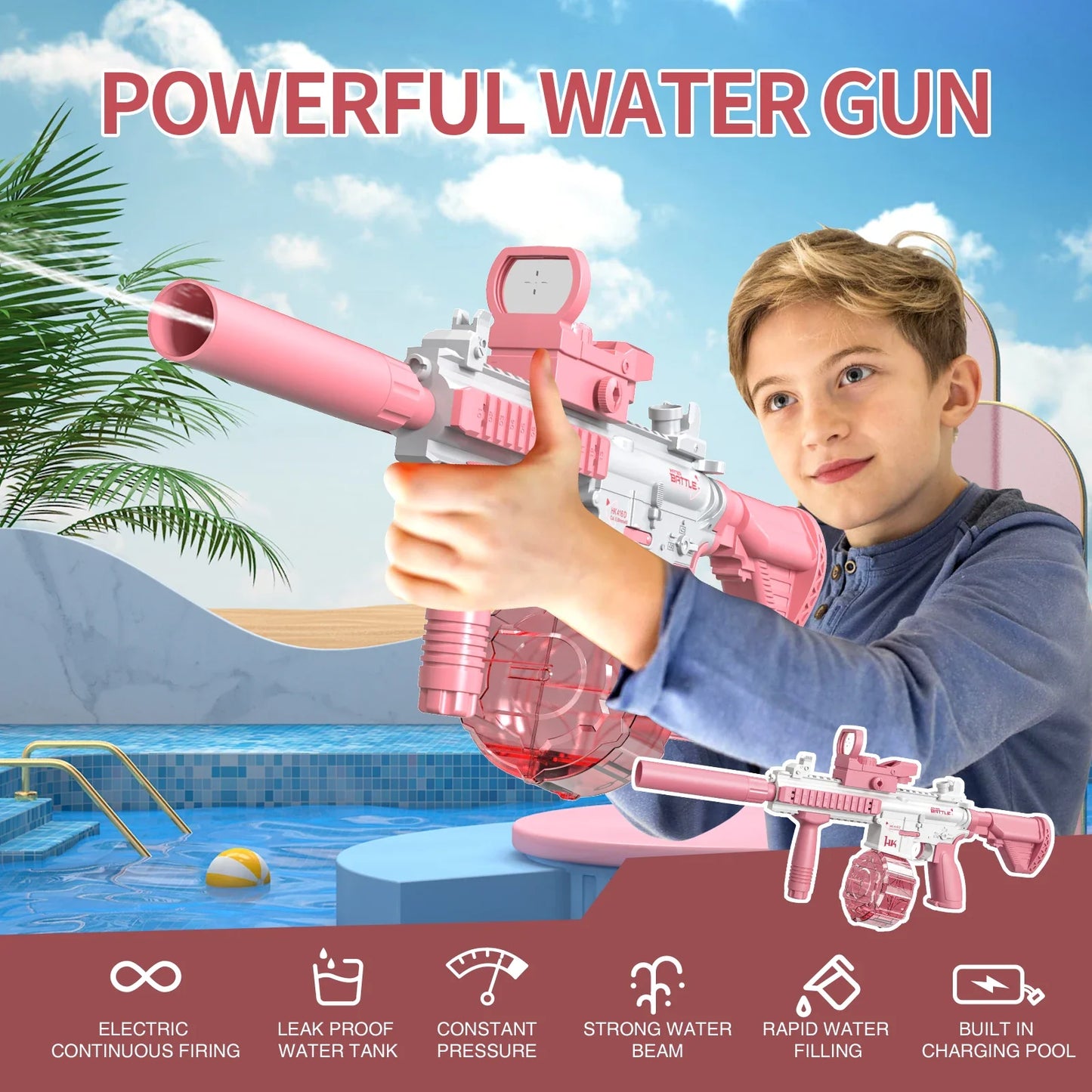 Elektryczny pistolet na wodę M416, automatyczny, duża pojemność